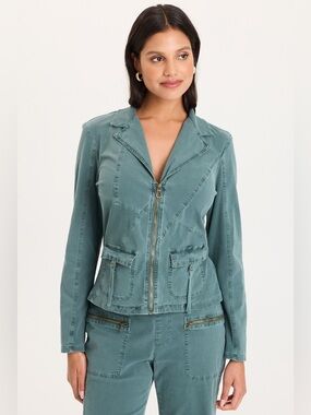 XCVI RIDDELL TWILL ZIP UP JACKET, Ocean Storm Pigment